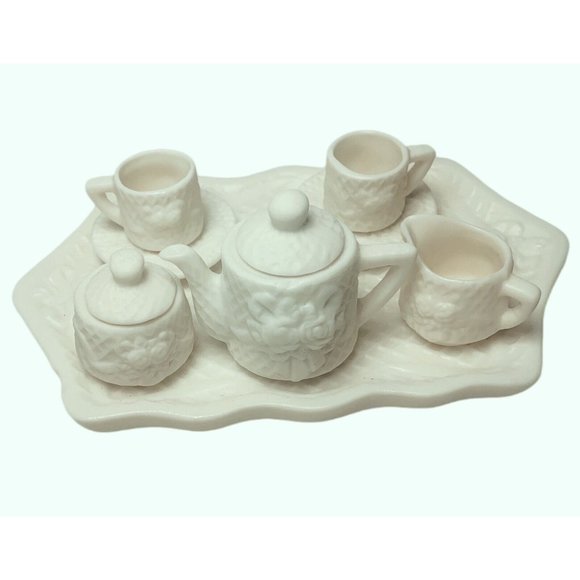 New World Bazaars Inc. Floral Fantasy Miniature Tea 8 Piece Set Beige - Picture 4 of 8